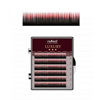 Ресницы для наращивания Luxury, Ø 0,15 мм, Mix C, (№10,12,14), цвет: черно-красный, 6 линий Runail Professional