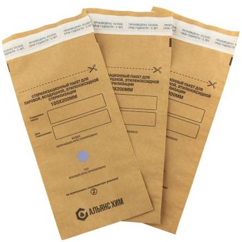 Крафт-пакеты для стерилизации АЛЬЯНС ХИМ самоклеящиеся 100x200 мм (100 штук в упаковке)