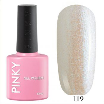 №119 Гель-лак PINKY Classic Перламутровый Снег 10мл. (молочный полупрозрачный с голубым мерцающим микрошиммером)