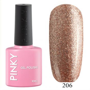 №206 Гель-лак PINKY Classic Золотой Песок 10мл. (брозновый с золотыми и бронзовыми частицами микрослюды)