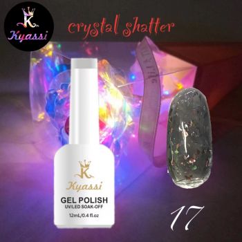 Гель-лак №17 Crystal Shatter KYASSI 12мл. (молочный  серо-коричневый с разноцветной поталью)