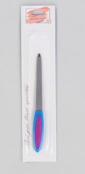 Пилка металлическая для ногтей, прорезиненная ручка, 15 см, на блистере, цвет МИКС QF