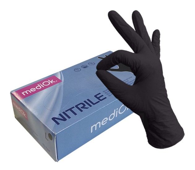 Перчатки нитриловые неопудренные текстурированные черные, размер S (50 пар/уп.), mediOk