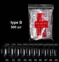 Типсы прямые Классические 500шт type B, Прозрачные (Корея)