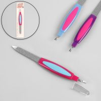 Пилка-триммер металлическая для ногтей, прорезиненная ручка, 14 см, цвет МИКС QF