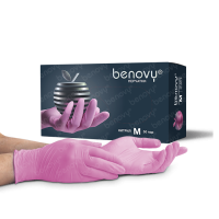 Перчатки розовые нитриловые Benovy S 100 шт